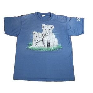 Vintage 90s Sun Faded Snow Tiger Cub T Shirt XL Fletchers Wildlife Zoo Nature